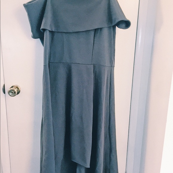 NWT Off Shoulder Double Layer Hi Low Midi Dress - Picture 3 of 5